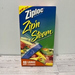 Ziploc Zip'n Steam Large Microwave Cooking Bags 40 Count 10in x 10in Vintage